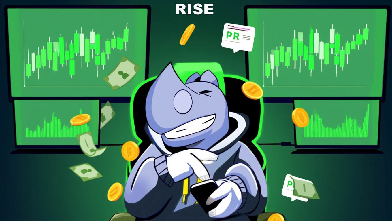 RISE Bot mascot trading on multiple screens